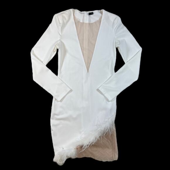 CBR White Feathered Mini Dress | Size M - Picture 1 of 6